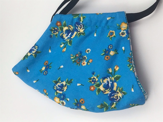 Blue Floral with Blue Geometric Pattern on Reverse - Reversible Limited Edition Face Mask image 2